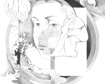 The Hermit Arcanum Ink Drawing