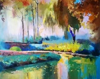 AUTUMN PAINTING, Original Oil on Canvas, Brush and Palette Knife, no frame