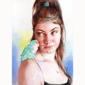 Regalo per la mamma dell'uccellino PEEKABOO, ritratto ad acquerello con animale domestico, regalo per il proprietario dell'uccellino, piccolo ritratto da foto, fatto a mano su ordinazione