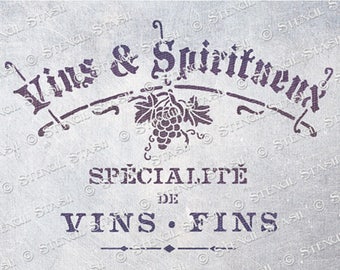 STENCIL 'Wines & Spirits', Vintage French Script, Furniture, Signs, Home Decor, Craft, Reusable THICKER 250/10mil MYLAR, by Stencil Stash
