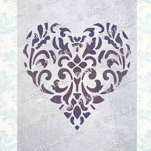 Damask Heart STENCIL DH 4 size Love Rustic French Chic Vintage SUPERIOR 250MYLAR 