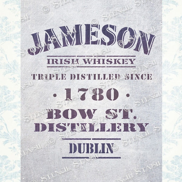 SCHABLONE 'Jameson Triple' Destillierter Whisky, Vintage Etikett, Möbel Basteln, Wiederverwendbar DICKER 250/10mil MYLAR von Stencil Stash