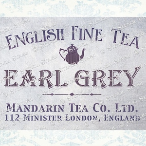 STENCIL &#39;Earl Grey Tea&#39; London, Vintage Label Home Decor Furniture Crates Crafts, Reusable THICKER 250/10mil MYLAR, by Stencil Stash