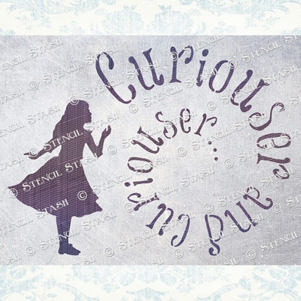 STENCIL 'Alice Curious' Wonderland, Children, Furniture, Home Decor, Crafts, Reusable THICKER 250/10mil MYLAR, by Stencil Stash