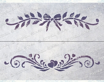 STENCIL &#39;Hearts & Bows&#39; Furniture, Weddings, Valentine, Shabby Chic, Plaster, Crafts, Reusable THICKER 250/10mil MYLAR, by Stencil Stash