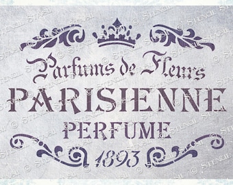 STENCIL &#39;Parisienne Perfume&#39;, Vintage French Script, Paris, Furniture, Home Decor, Crafts, Reusable THICKER 250/10mil MYLAR by Stencil Stash
