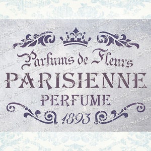 STENCIL &#39;Parisienne Perfume&#39;, Vintage French Script, Paris, Furniture, Home Decor, Crafts, Reusable THICKER 250/10mil MYLAR by Stencil Stash