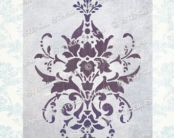 Può includere: Uno stencil con motivo damascato viola per progetti di artigianato e decorazione. Lo stencil è realizzato in un materiale resistente e può essere utilizzato su una varietà di superfici.