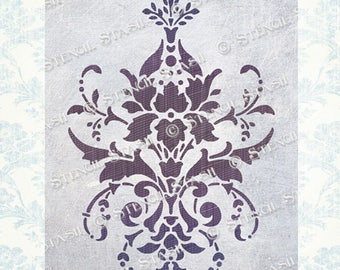 STENCIL 'Flourish Kaitlyn' Damask,  French Chic, Furniture, Plaster, Crafts, Reusable THICKER 250/10mil MYLAR, by Stencil Stash