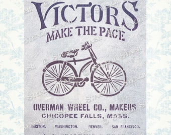 STENCIL 'Bicycles' Vintage Victors Bike Advert, Label, Furniture, Crafts, Reusable THICKER 250/10mil MYLAR, by Stencil Stash