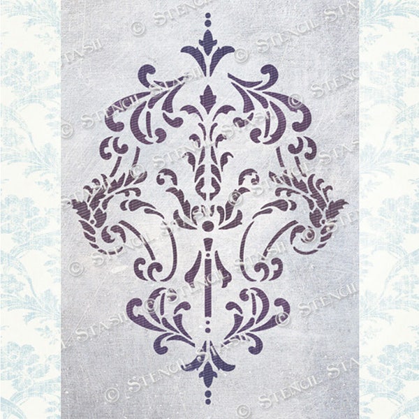 STENCIL 'Flourish Madeleine' Damask, Vintage Chic, Furniture, Crafts, Plaster, Reusable THICKER 250/10mil MYLAR, by Stencil Stash