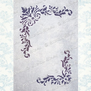 STENCIL 'Flourish Jeyne Corners' Damask, Plaster, Furniture, Shabby Chic, Crafts, Reusable THICKER 250/10mil MYLAR, by Stencil Stash