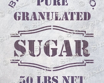 STENCIL 'Grain Sack Sugar' Vintage Script, Furniture, Home Decor, Wood, Fabric, Crafts, Reusable THICKER 250/10mil MYLAR, by Stencil Stash