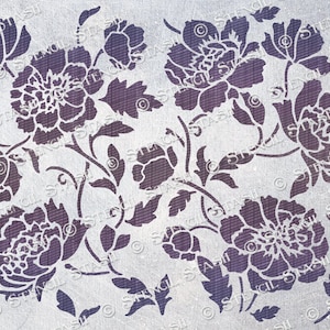ステンシル「牡丹の花の繰り返し模様」家具、石膏、ホームデコレーション、工芸品、再利用可能、厚手250/10ミルマイラー、Stencil Stash製