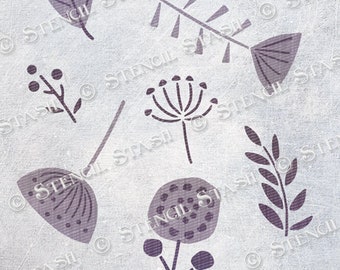 STENCIL 'Leaf Botanical 2pt' Pattern Scandi Retro Vintage Furniture Walls Home Decor, Reusable THICKER 250/10mil MYLAR, by Stencil Stash
