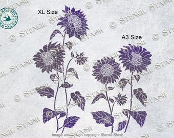 STENCIL &#39;Sunflowers&#39; Tall flowers, 2 Sizes, Furniture, Plaster, Home Decor, Crafts, Reusable THICKER 250/10mil MYLAR, by Stencil Stash