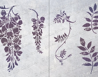STENCIL &#39;Wisteria&#39; Flowers, Furniture, Vintage, Floral Chic, Home Decor, Crafts, Pattern, Reusable THICKER 250/10mil MYLAR by Stencil Stash