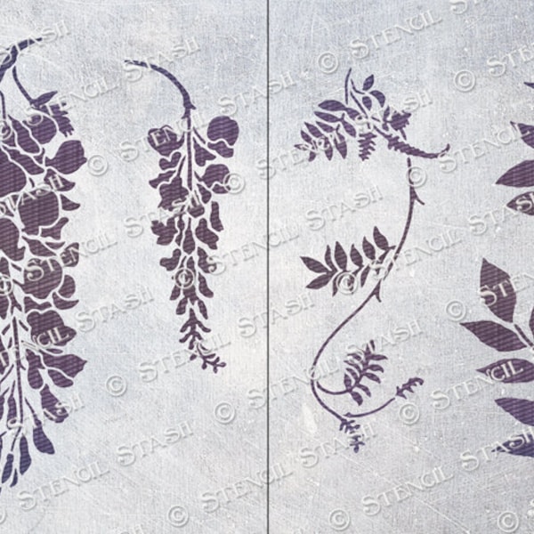 STENCIL 'Wisteria' Flowers, Furniture, Vintage, Floral Chic, Home Decor, Crafts, Pattern, Reusable THICKER 250/10mil MYLAR by Stencil Stash