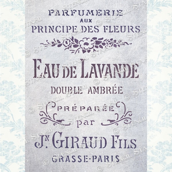 POCHOIR étiquette de parfum vintage « Lavande française », chic français, meubles, artisanat, réutilisable plus épais 250/10 mil MYLAR, par Stencil Stash