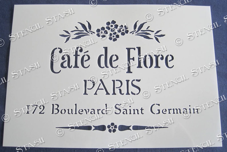 STENCIL 'Cafe de Flore' Paris, Vintage French Script, Furniture, Home decor, Crates, Reusable THICKER 250/10mil MYLAR, by Stencil Stash image 9