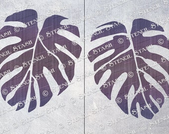 STENCIL 'Tropical Monstera Leaves' 4 sizes Furniture Home Decor Crafts Botanical Leaf, Reusable THICKER 250/10mil MYLAR, by Stencil Stash