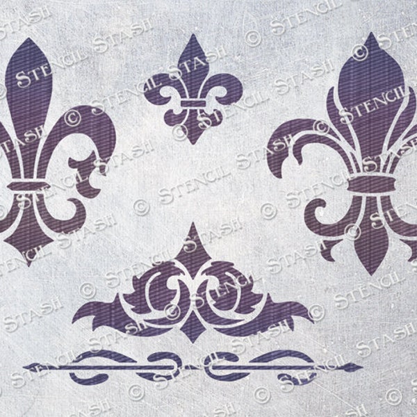 SCHABLONE „Fleur de Lis“ Vintage französisches Blumensymbol, Motiv, Möbel, Leinwände, Basteln, wiederverwendbar, DICKER 250/10mil MYLAR, von Schablone Stash