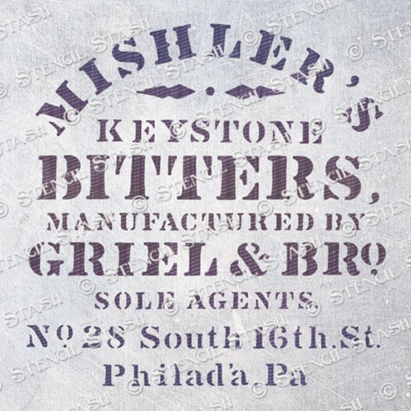 STENCIL 'Mishlers Bitters' American Civil War, Vintage Crates Signs Crafts Reenactment, Reusable THICKER 250/10mil MYLAR by Stencil Stash