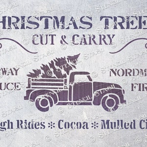 STENCIL 'Camion con albero di Natale', cartello, finestre, cartoncino, sacchetti, carta da regalo, tessuto, lavoretti natalizi, riutilizzabile, MYLAR PIÙ SPESSO 250/10mil, di Stencil Stash