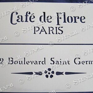 STENCIL 'Cafe de Flore' Paris, Vintage French Script, Furniture, Home decor, Crates, Reusable THICKER 250/10mil MYLAR, by Stencil Stash image 8