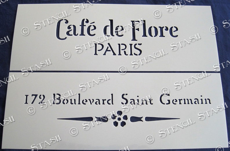 STENCIL 'Cafe de Flore' Paris, Vintage French Script, Furniture, Home decor, Crates, Reusable THICKER 250/10mil MYLAR, by Stencil Stash image 8