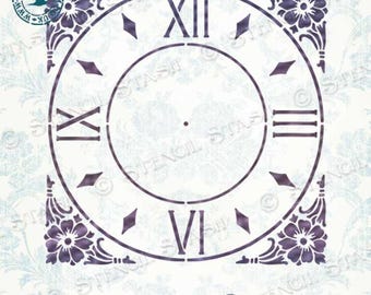Plantilla 'Esfera de reloj floral', 2 tamaños. Muebles, estilo vintage, decoración del hogar, manualidades, reutilizable. MYLAR GRUESO 250/10 mil, de Stencil Stash.