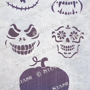 STENCIL &#39;Pumpkin Set&#39; 4 sizes Crafts Signs Scary Halloween Decor, Wooden Signs, Reusable, Flexible, Sturdy 250/10mil MYLAR, by Stencil Stash