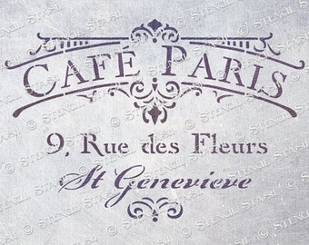 STENCIL 'Cafe Paris', Vintage French Script, Furniture, Home decor, Crates, Reusable THICKER 250/10mil MYLAR, by Stencil Stash