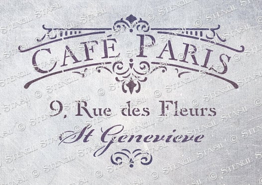 STENCIL 'Cafe Paris', Vintage French Script, Furniture, Home decor, Crates, Reusable THICKER 250/10mil MYLAR, by Stencil Stash