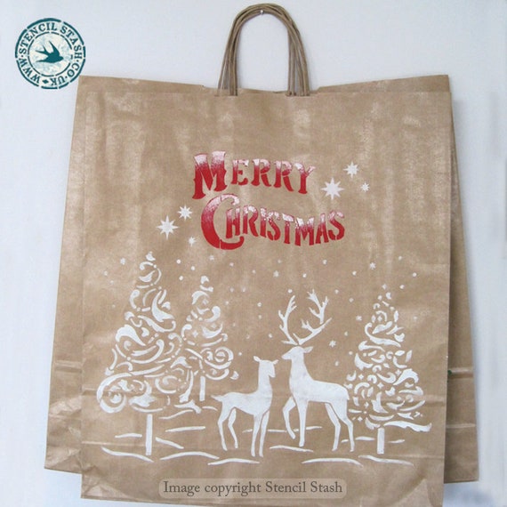 CHRISTMAS SCENE DEER with text Merry Christmas Stencil Card Making Window Paint CHRISTMAS SCENE DEER with text Merry Christmas Stencil Card Making Window Paint