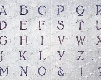 STENCIL 'Vintage Letter Set' 5 sizes, Alphabet, Signs, Weddings, Font, Furniture, Craft, Reusable THICKER 250/10mil MYLAR, by Stencil Stash