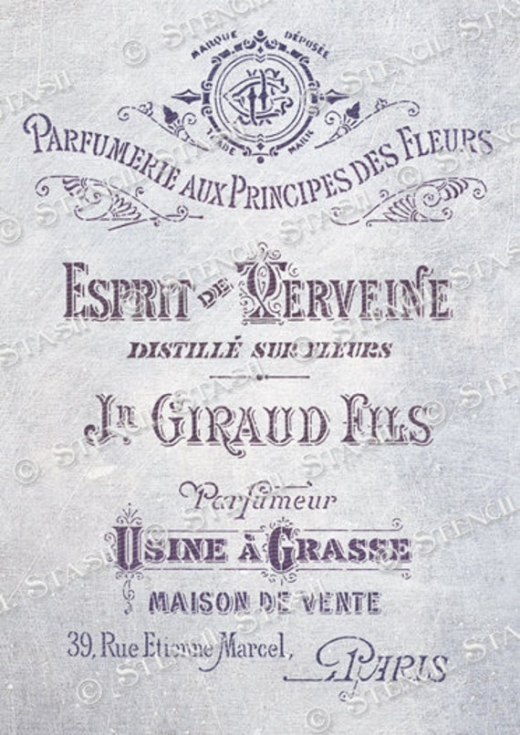 STENCIL 'Esprit Perfume' Vintage French Chic, Label, Furniture, Home Decor, Crafts, Reusable THICKER 250/10mil MYLAR, by Stencil Stash