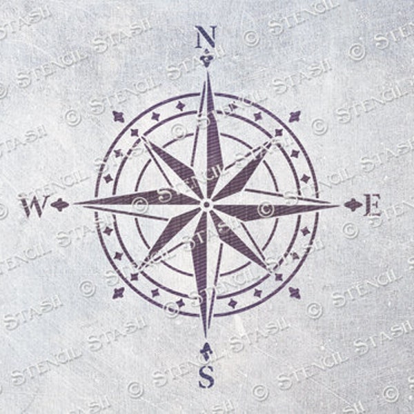 STENCIL 'Compass' Nautical Seaside Beach, Furniture, Home Decor, Travel Craft Projects, Reusable THICKER 250/10mil MYLAR, by Stencil Stash