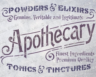 STENCIL 'Apothecary' Vintage Store Shop Sign, Furniture, Home Decor, Kitchen, Industrial, Reusable THICKER 250/10mil MYLAR by Stencil Stash