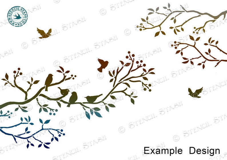 STENCIL 'Birds & Branches', Furniture, Walls, Home Decor, Craft, Suitable for 3d Raised, Reusable THICKER 250/10mil MYLAR, by Stencil Stash image 5