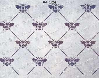 STENCIL 'Bee Harlequin' Repeat Pattern, Vintage French, Furniture, Chic, Craft, Reusable THICKER 250/10mil MYLAR, by Stencil Stash