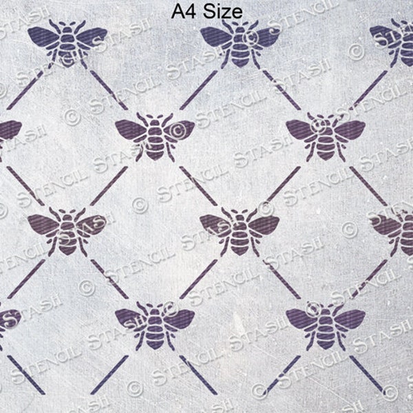 STENCIL 'Bee Harlequin' Repeat Pattern, Vintage French, Furniture, Chic, Craft, Reusable THICKER 250/10mil MYLAR, by Stencil Stash