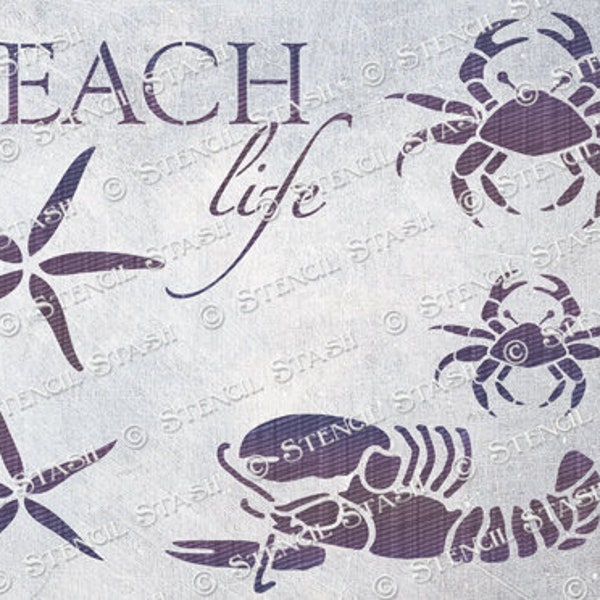 STENCIL 'Beach Life' Crabs, Lobster, Starfish, Nautical, Furniture, Sign, Crafts, Reusable THICKER 250/10mil MYLAR by Stencil Stash