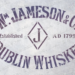 STENCIL &#39;Jameson Whiskey&#39; Vintage Label, Furniture Crafts, Reusable THICKER 250/10mil MYLAR by Stencil Stash