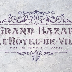 STENCIL 'Grand Bazar Hotel' Vintage French Chic, Paris, Furniture, Home Decor, Crafts, Reusable THICKER 250/10mil MYLAR, by Stencil Stash