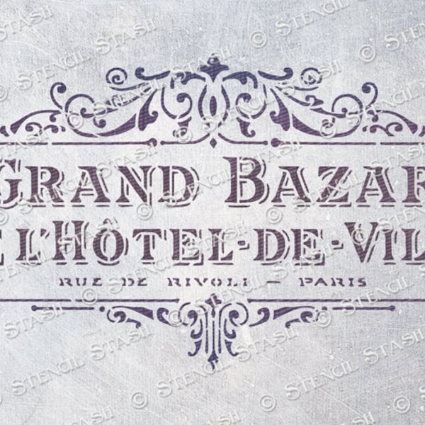 POCHOIR « Grand Bazar Hotel » vintage français chic, Paris, meubles, décoration d'intérieur, créations manuelles, réutilisable plus épais 250/10 mil MYLAR, par pochoir