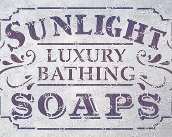 STENCIL 'Sunlight Soaps', Vintage Sign, Advert, Home Decor, Furniture Crates Crafts, Reusable THICKER 250/10mil MYLAR, by Stencil Stash