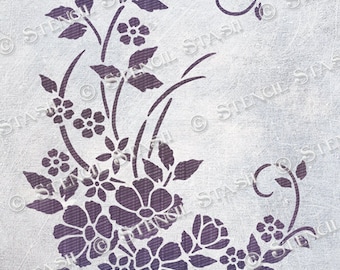 STENCIL 'Wild Flowers', Furniture, Plaster, Shabby Chic, Home Decor, Crafts, Reusable THICKER 250/10mil MYLAR, by Stencil Stash