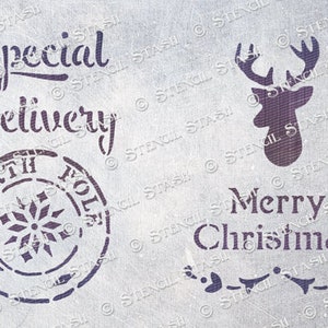 STENCIL 'Special Delivery' 3 maten kerststempels, Noordpoolpost, borden, kaart, ambachtelijk, herbruikbaar DIKKER 250/10 mil MYLAR, by Stencil Stash