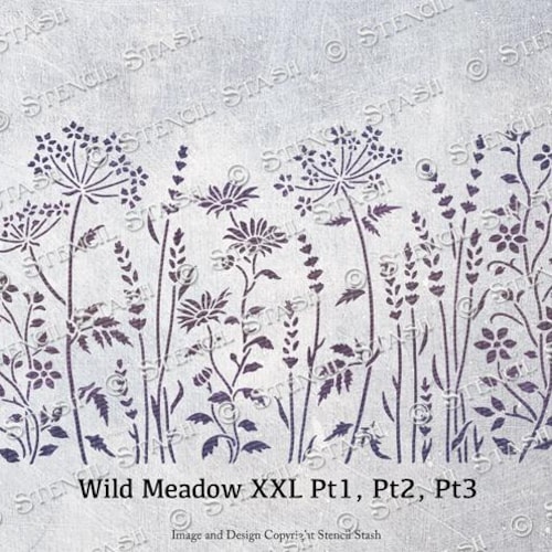 STENCIL 'Wild Meadow' XXL, 3 pt Mix and Match, Flower & Leaves, Furniture, Plaster, Reusable, Thicker 250/10mil MYLAR, by Stencil Stash